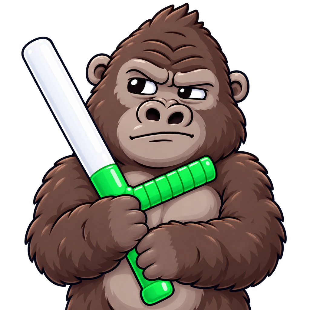 Close-up portrait of Baton Gorilla holding a baton